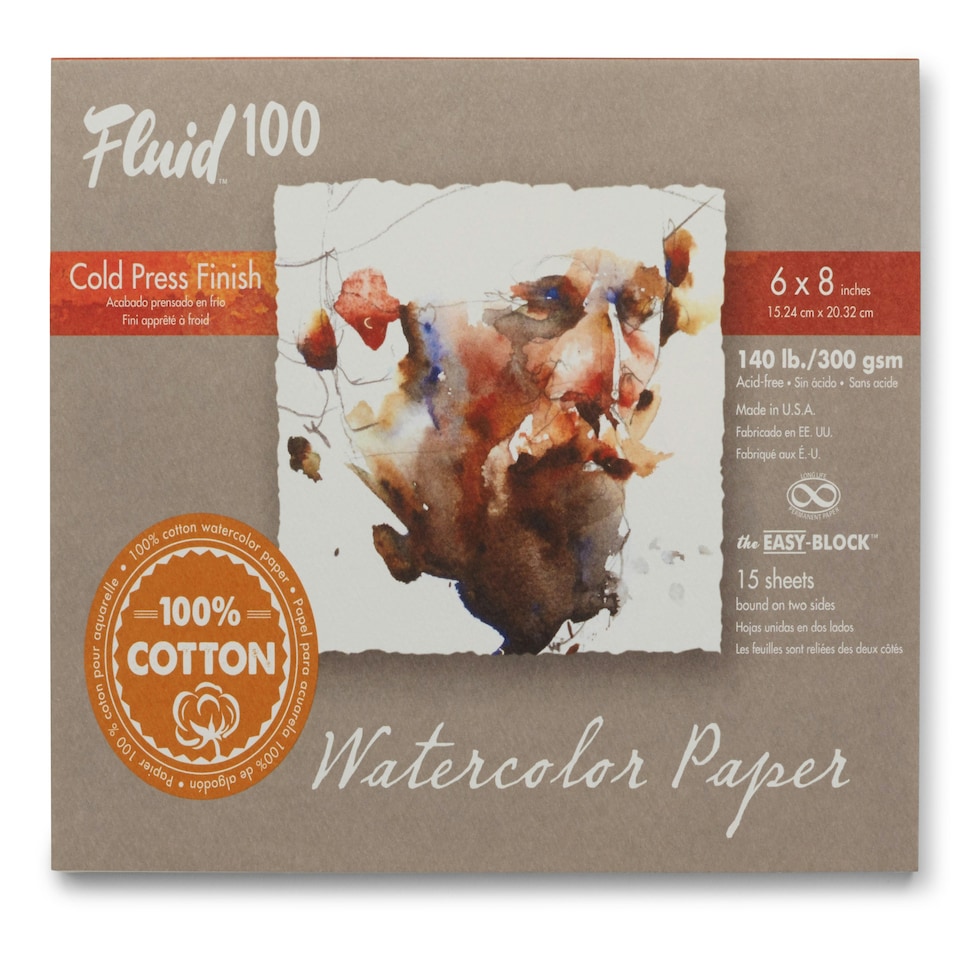 Speedball Fluid 100 300lb Cold Press Watercolour Paper Block, White, 6 x 8inch