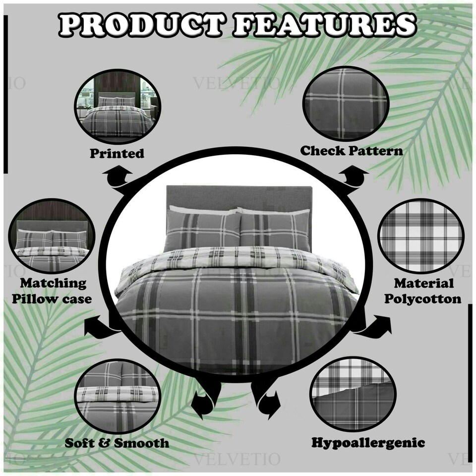 image 1 of VELVETIO Bardsley Check Printed Duvet Cover Set Reversible Polycotton Beddings Red | Double