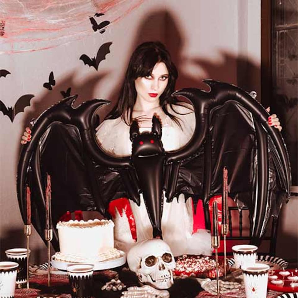 image 1 of Black with Red Bat Halloween Giant Air Fill Foil Balloon 150cm / 59 in