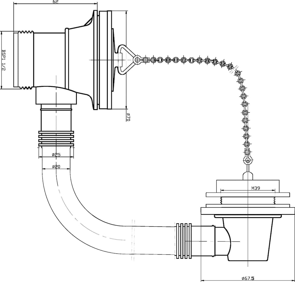 image 1 of Balterley Bath Waste with Overflow, Poly Plug & Ball Chain