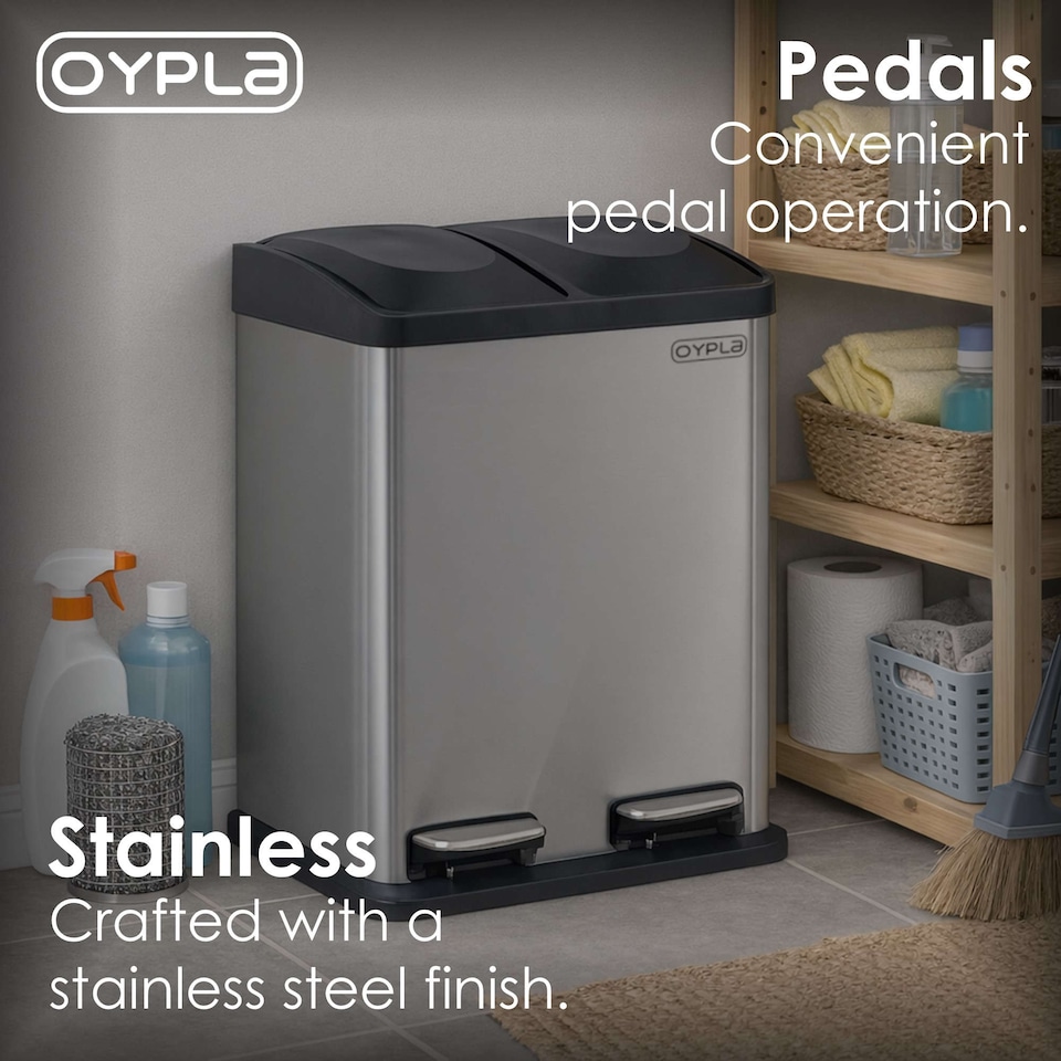 image 1 of 30L Stainless Steel Double Compartment Pedal Kitchen Waste Bin | Silver