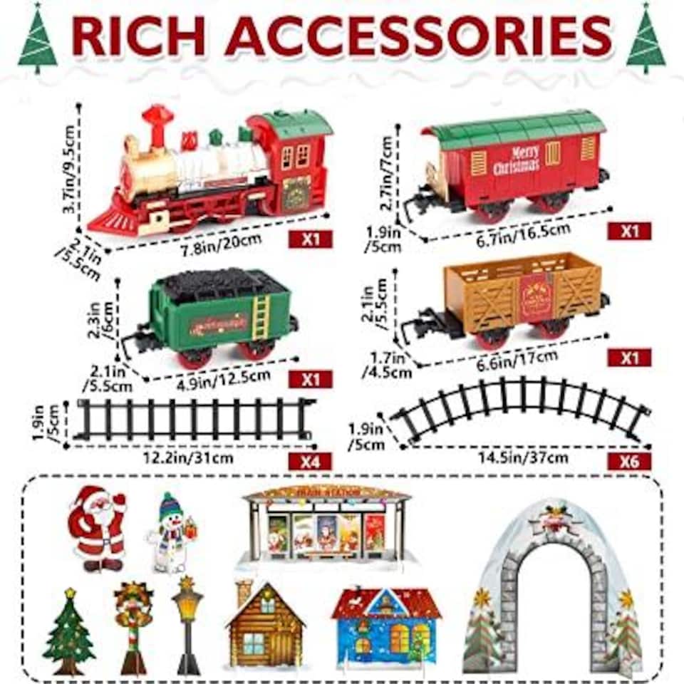 image 1 of 13-Piece Classic Toy Train Set – Headlight, Smoke & Sound | 11ft Track | Christmas Gift for Kids