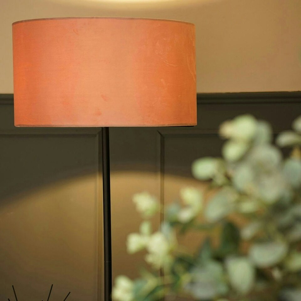 image 1 of ValueLights Tavel Matte Black Floor Lamp Blush Pink Velvet Shade