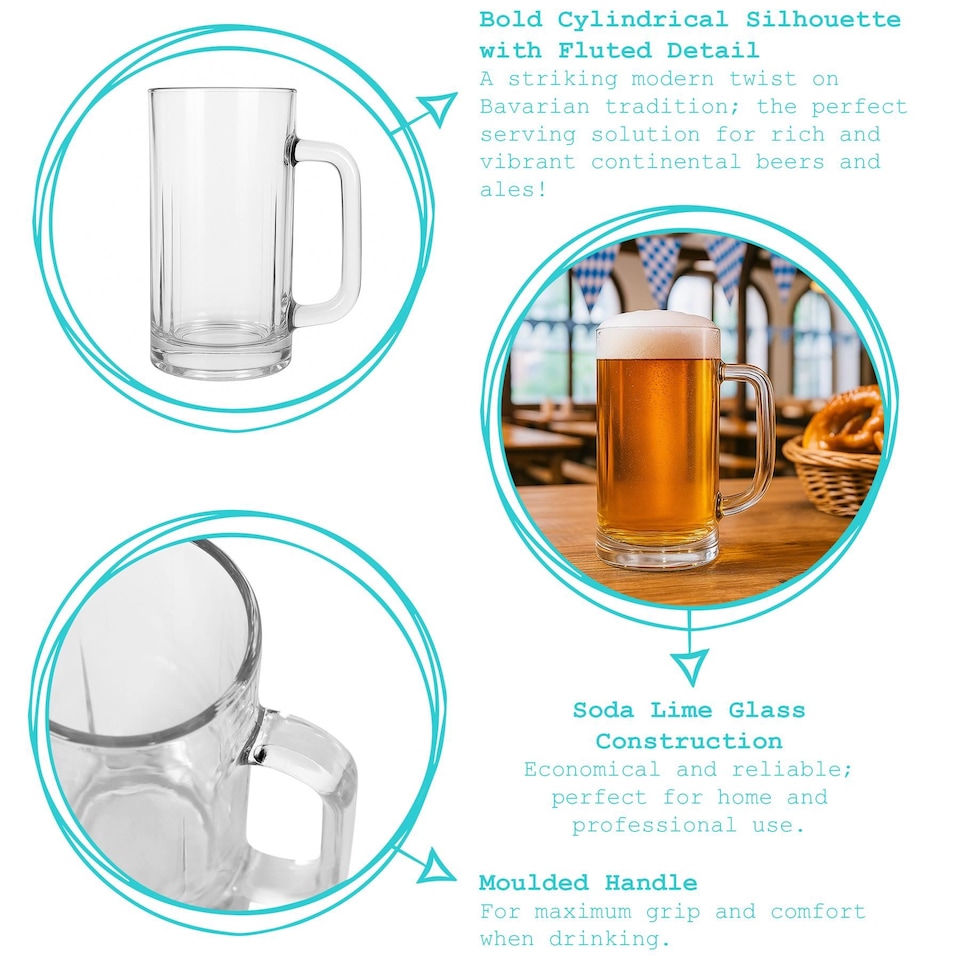 image 1 of Argon Tableware 540ml Beer Mugs - Glass Pint Steins with Handle Heavy Duty Soda Lime Glass Drinking Mugs Set | Clear | Clear | One Size | 4