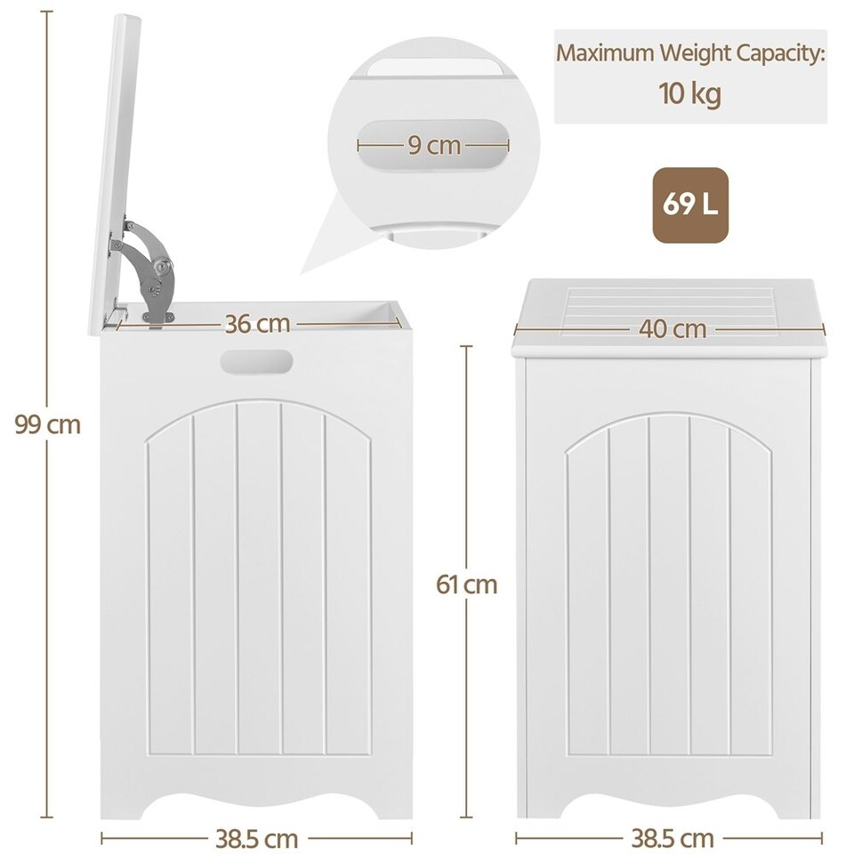 image 1 of Yaheetech Square Wooden Laundry Basket with Hinged Lid White White