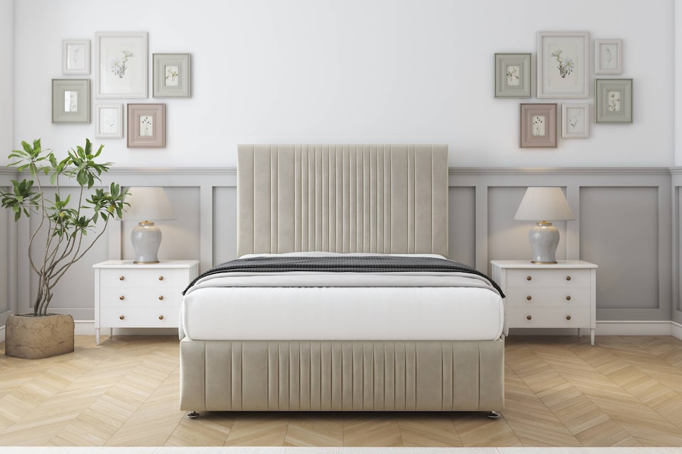 image 1 of Sloomy Kingsley Cream Plush Divan Bed With Mattress 2 Drawers Left Side With 26" Strutted Headboard & 12" Matching Footboard 2'6 Small Single | Cream | Cream | Small Single | 1
