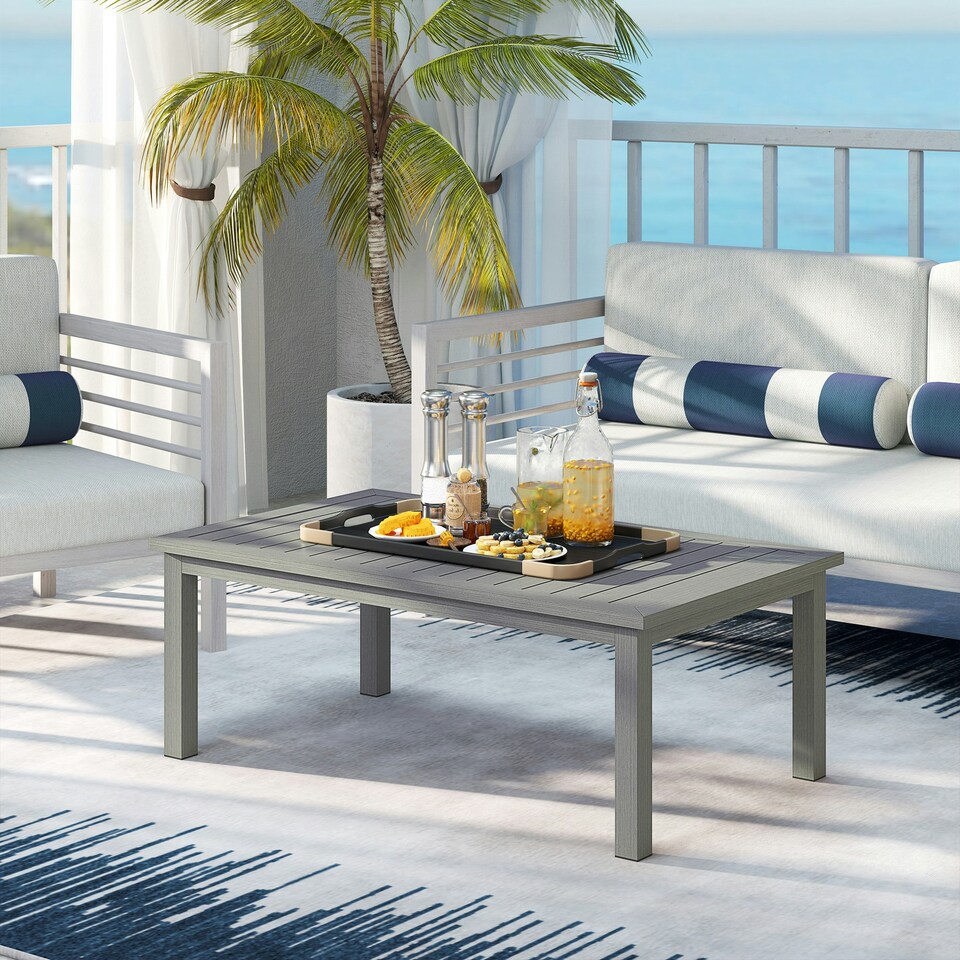 image 1 of Outsunny Garden Aluminium Outdoor Coffee Table Patio Table w/ Grey Black | Black