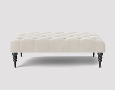 Alyana 90cm Rectangle Ottoman Bench with Wooden Legs- White Plush Velvet Chesterfield Upholstered Footstool