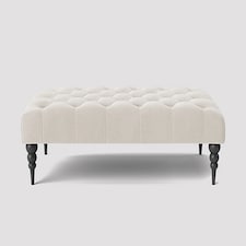 Alyana 90cm Rectangle Ottoman Bench with Wooden Legs- White Plush Velvet Chesterfield Upholstered Footstool