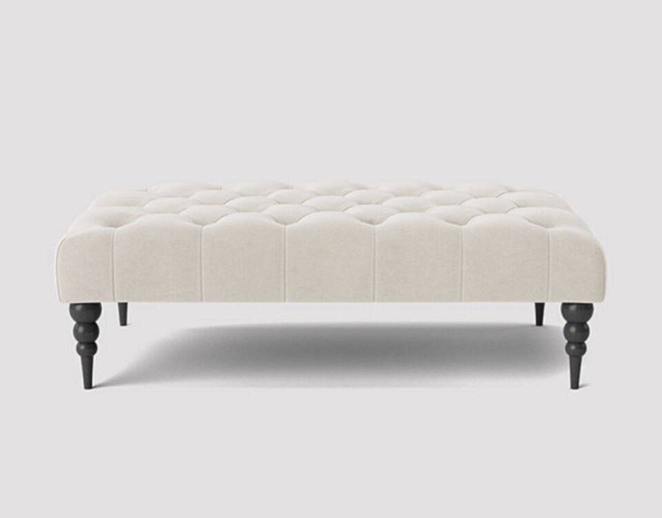 image 1 of Alyana 90cm Rectangle Ottoman Bench with Wooden Legs- White Plush Velvet Chesterfield Upholstered Footstool