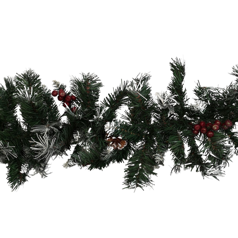image 1 of 2.7m Green Mixed Needle Christmas Garland with Pine Cones and Red Berries
