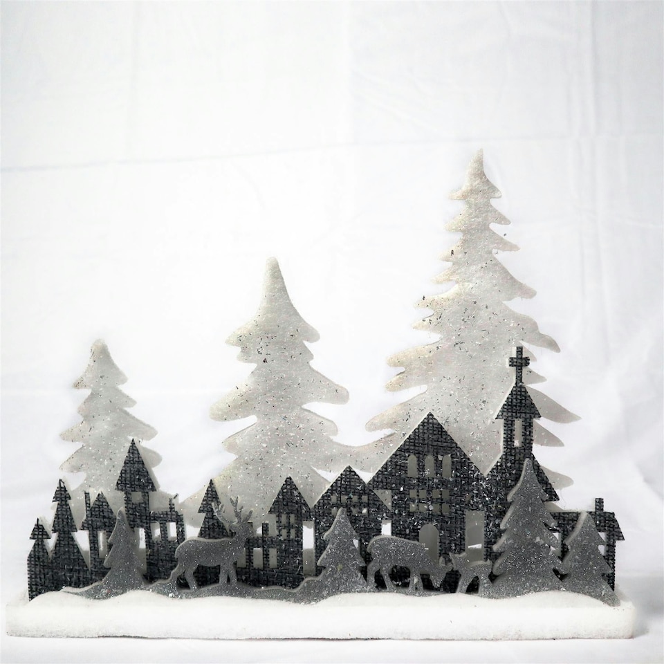 image 1 of Christmas Village Scene Winter Wonderland Glitter Foam Snow Covered Finish Table Decoration, Grey