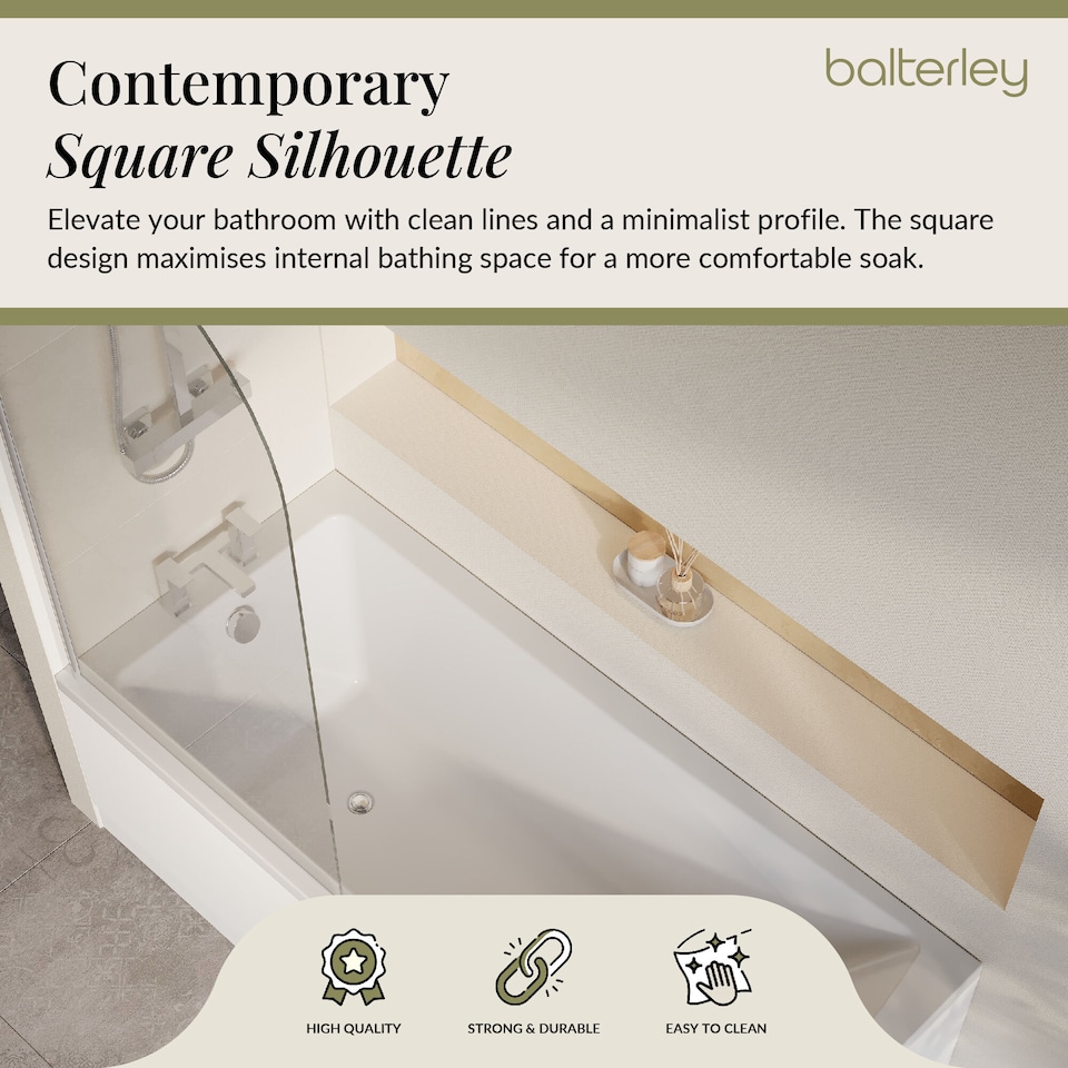 image 1 of Square 1700x750 Single Ended Bath - Panel & Chrome Round Corner Screen