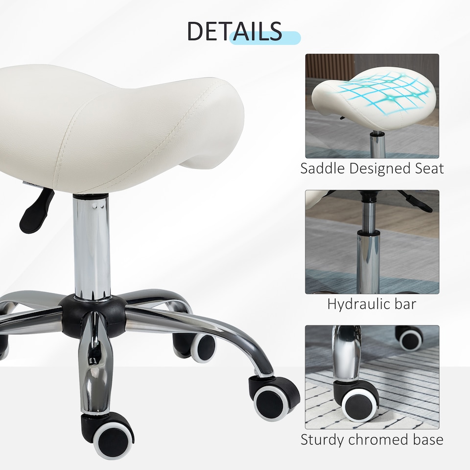 image 1 of HOMCOM Cosmetic Stool 360 Rotate Height Adjustable Salon Massage Spa Chair Hydraulic Rolling Faux Leather Saddle Stool Mobility, Cream