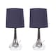 image 1 of ValueLights Teardrop Pair Chrome Touch Table Lamp Navy Shade & Bulb | Blue