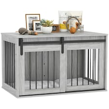 PawHut Dog Crate Furniture with Removable Cushion for Large Dogs - Grey
