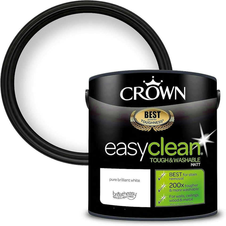 image 1 of Crown Easyclean Matt Emulsion 2.5L Pure Brilliant White PBW