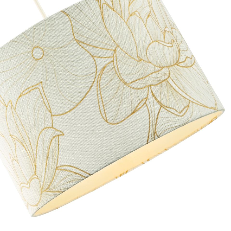 image 1 of Designer Cream Linen Fabric 12 Inch Lampshade with Large Shiny Gold Foil Flowers | Cream