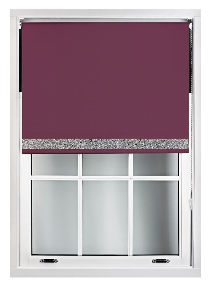 image 1 of FURNISHED Blackout Roller Blinds with Silver Glitter Trim Made to Measure | Purple | Aubergine | (W) 150cm x (L) 165cm