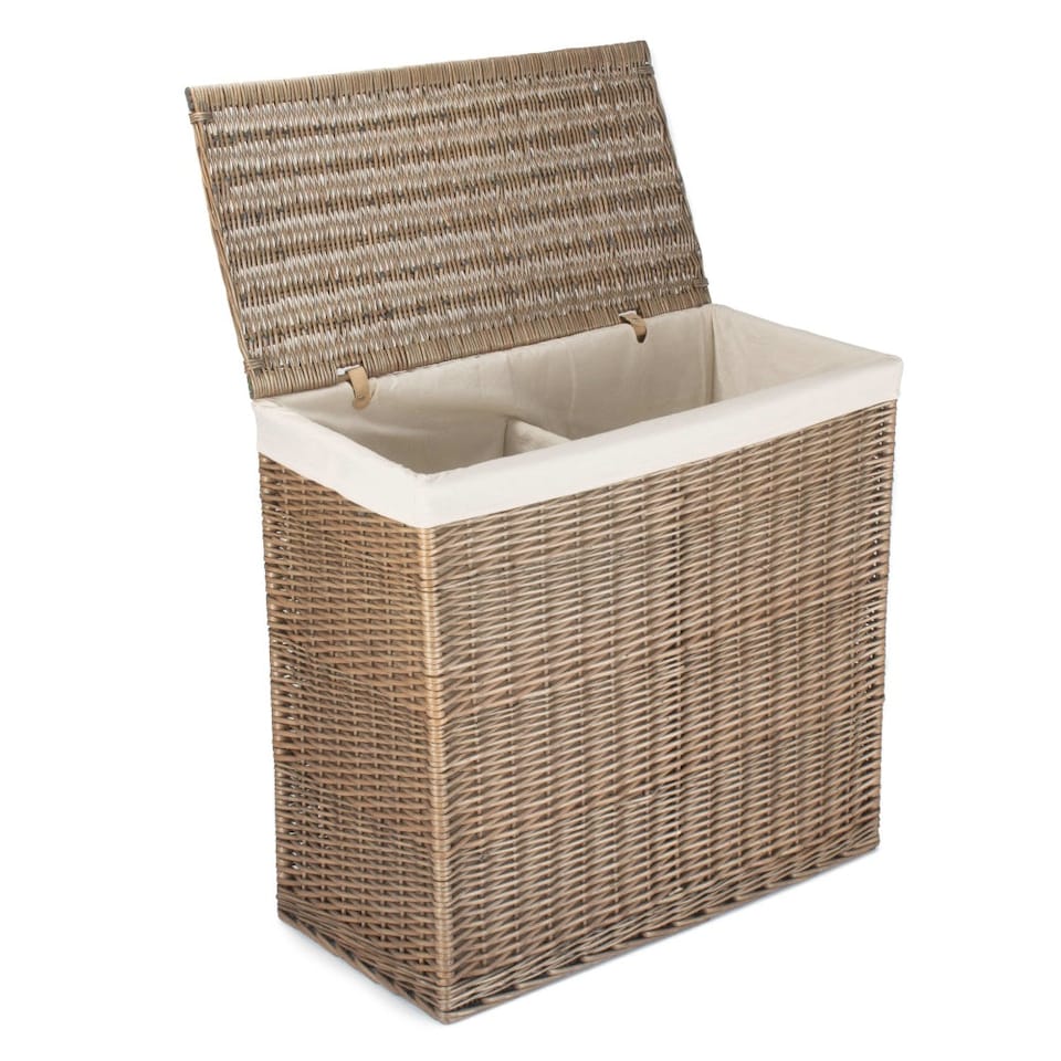 image 1 of Rectangular Partition Laundry Basket | Brown | Brown