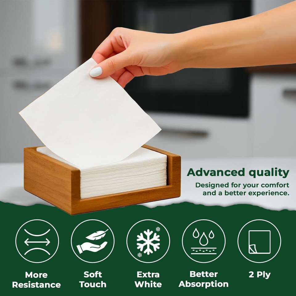 image 1 of ECONX White 2 Ply 4 Fold Paper Napkins Tissue Serviettes for Birthdays Weddings Parties Pack of 1000