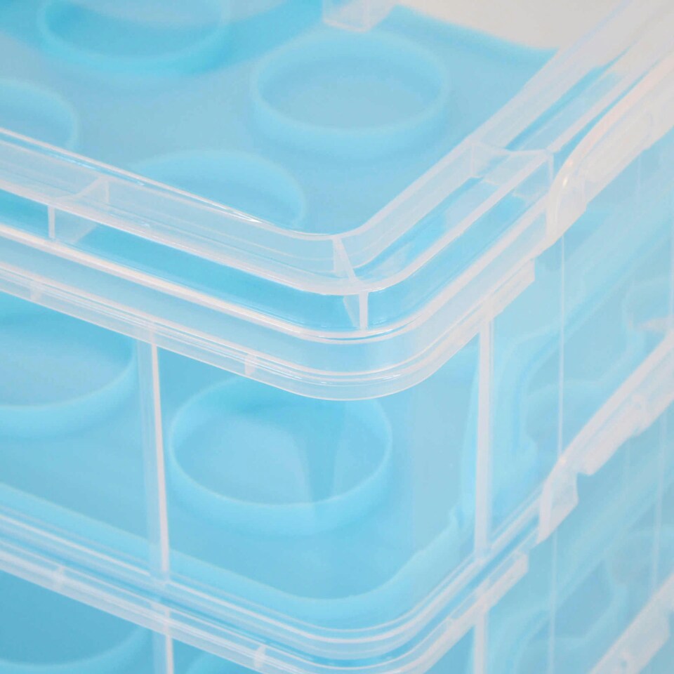 image 1 of Oypla Blue 3 Tier 36 Cupcake Plastic Carrier Holder Storage Container Blue