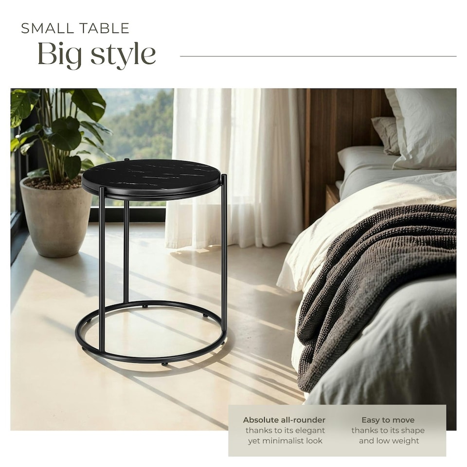 image 1 of Side Table Ellsa - marble top, steel frame, elegant design Black