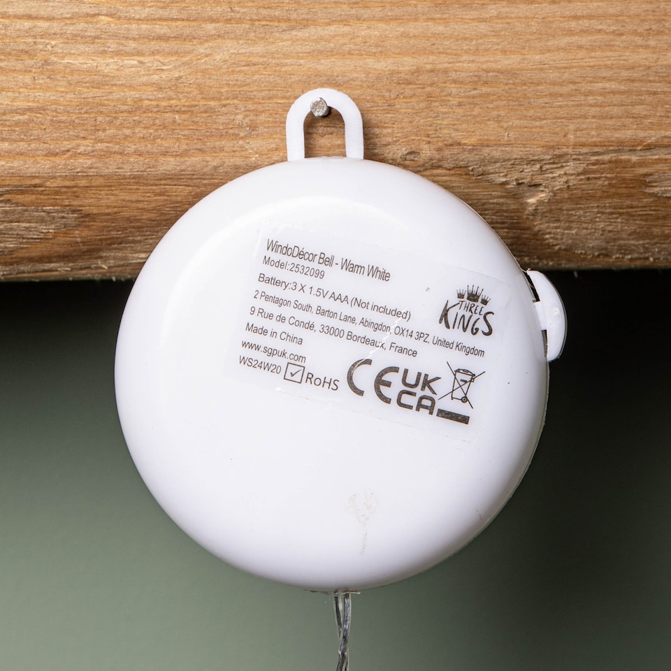 image 1 of 21cm Battery Operated Light up Christmas Bell Window Decoration with Warm White LEDs