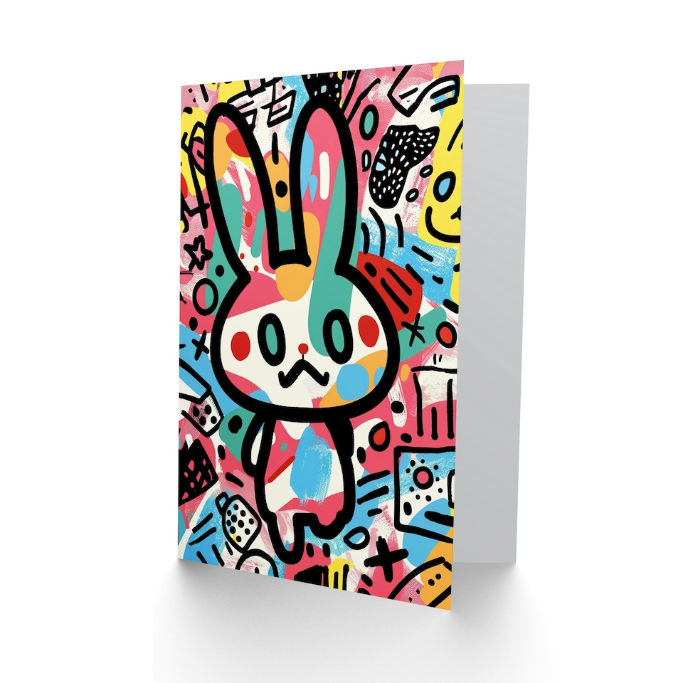 image 1 of Bunny Cartoon Colourful Graffiti Style Girl Daughter Son Birthday Card