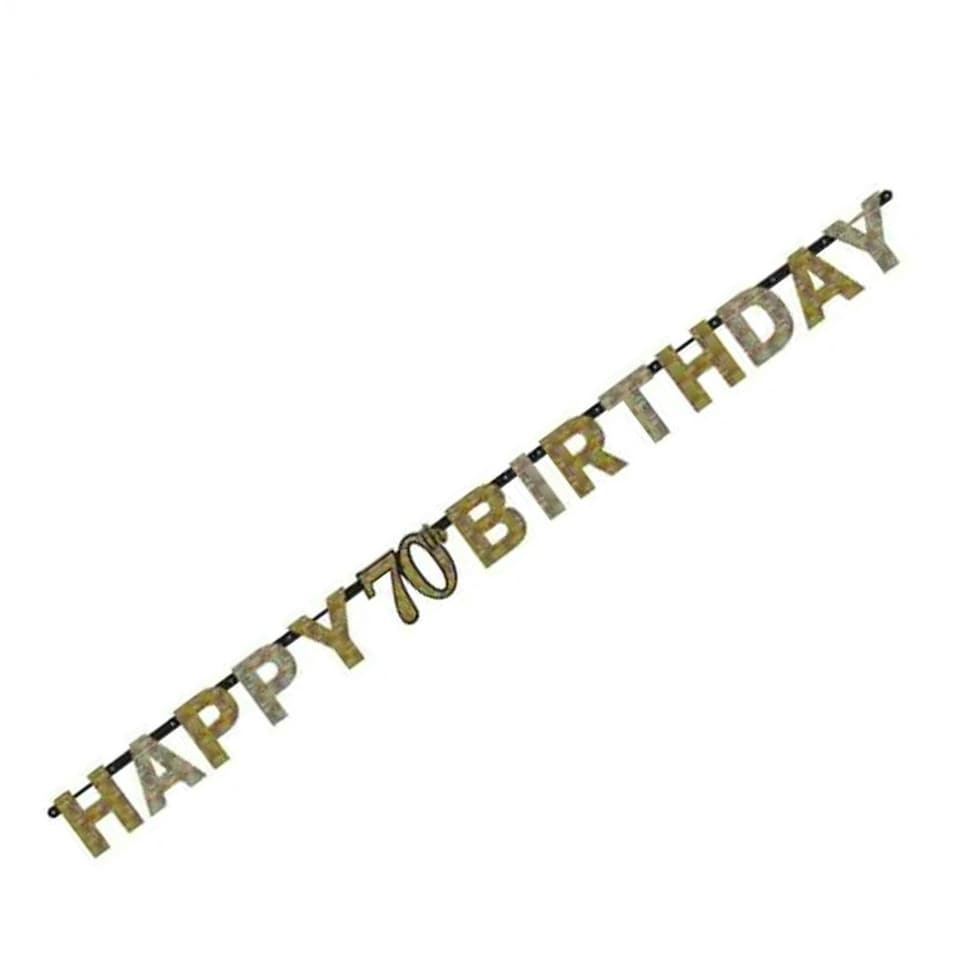 image 1 of Amscan Happy 70th Birthday Letter Banner - Gold - One Size