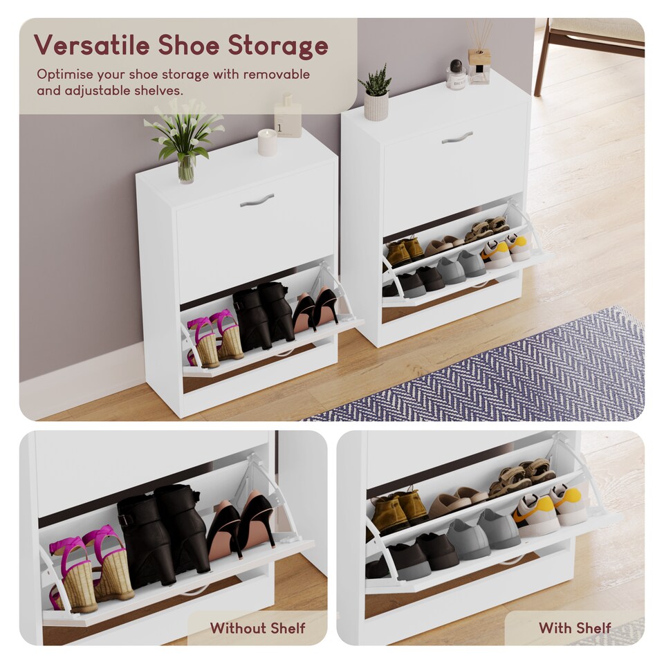 image 1 of Vida Designs 2 Drawer Shoe Cabinet Shoe Rack Storage Cupboard, White