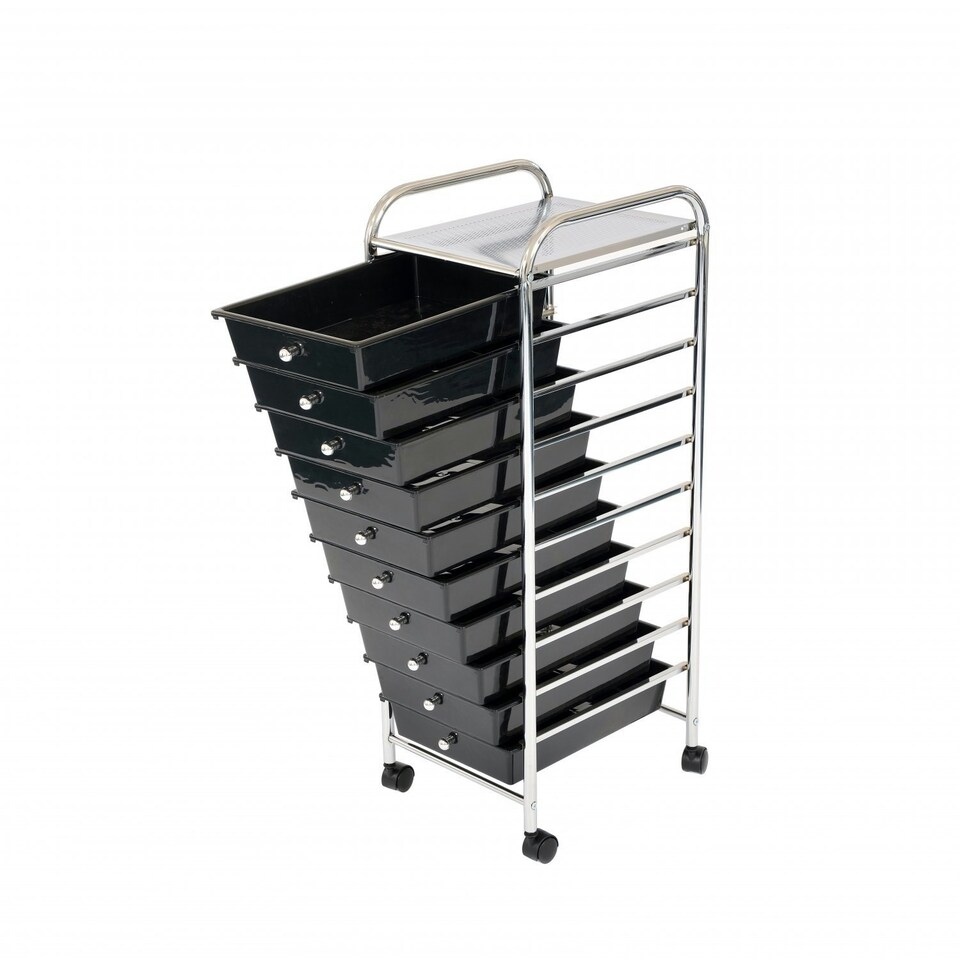image 1 of Oypla 10 Drawer Storage Mobile Makeup Salon Trolley Portable Storage Organiser Black