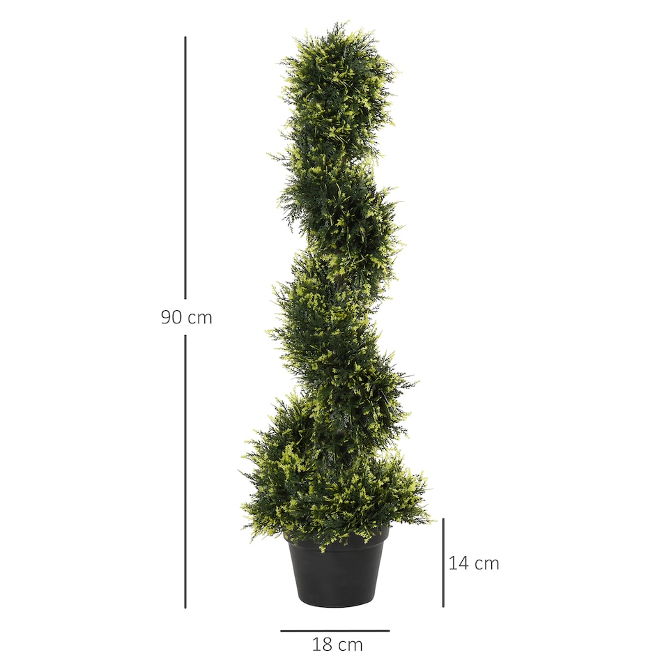 image 1 of Outsunny 90cm3FT Artificial Trees, Spiral Topiary Trees w Pot Set Of 2, Fake Indoor Greenery Plant Home Office Garden Decor Green