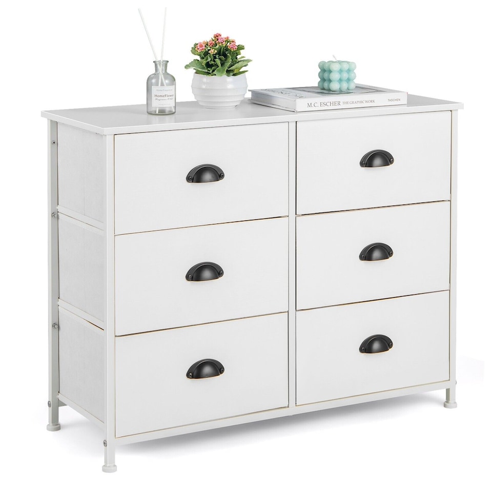 image 1 of COSTWAY 6 Drawers Dresser Organizer 2 Tier Fabric Storage Organizer White