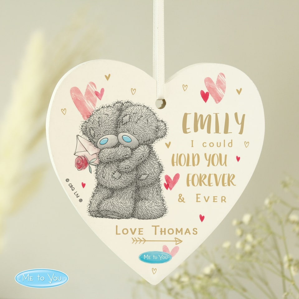 image 1 of Personalised Me To You Hold You Forever Wooden Heart Decoration