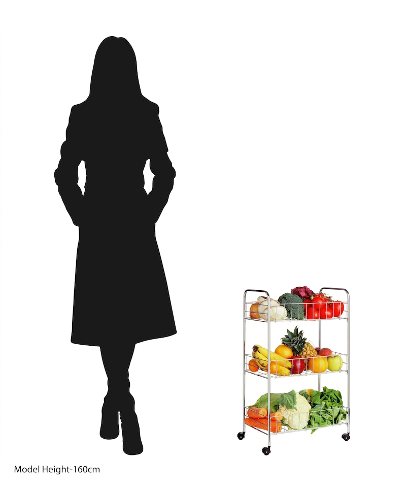 image 1 of Interiors by Premier Chrome 3 Tier Storage Cart, Sleek And Durable Chrome Wire Trolley With Wheels, Ideal For Kitchen, Bathroom
