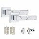 image 1 of Golden Grace 1 Pair Modern Nova Premium Design Door Handles on Square Rose in Polished Chrome with 3" Ball Bearing Hinges and 2.5" Tubular Latch Chrome