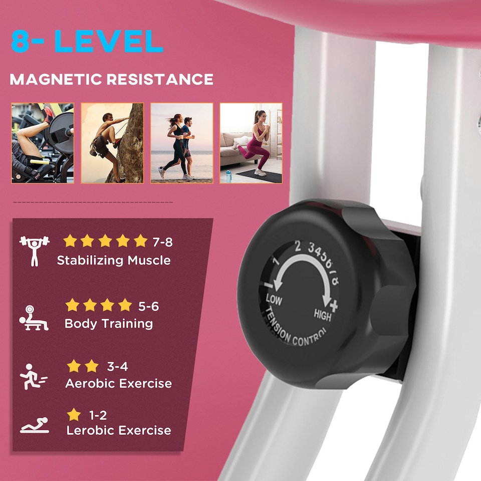 image 1 of HOMCOM Magnetic Resistance Exercise Bike Foldable LCD Adjustable Seat Grey