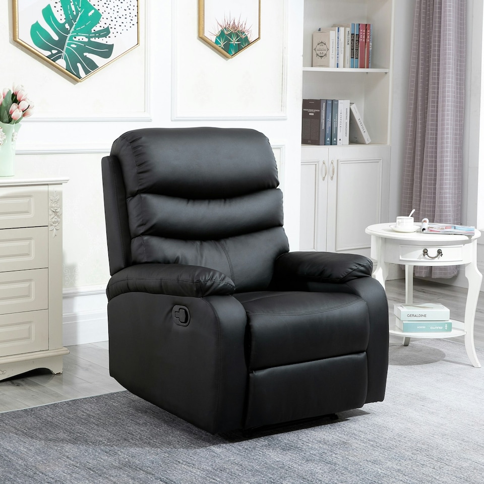 image 1 of HOMCOM Manual Recliner Chair for Living Room w/ Footrest Black