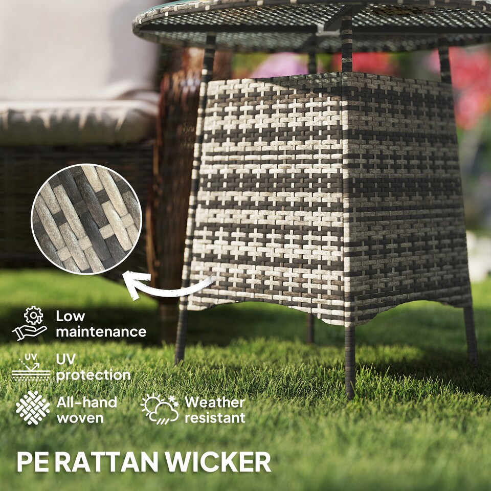 image 1 of Outsunny Patio Furniture Rattan Garden Table with Umbrella Hole, Grey