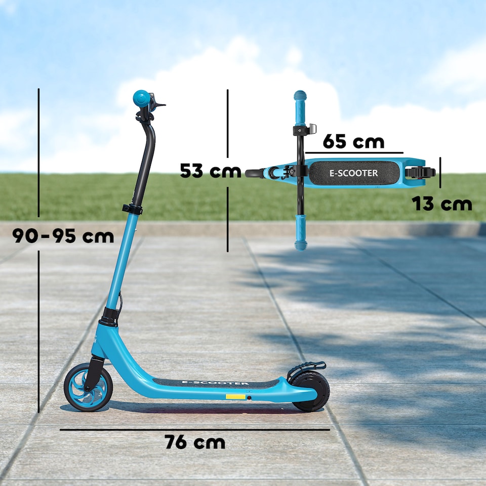 image 1 of HOMCOM Kids Electric Scooter, Electric Scooters for Kids Ages 6-10, 8 KM H 6 KM Lightweight E-Scooter, Adjustable Height, Rear Brake | Blue | Blue | 76cm x 53cm x 95cm