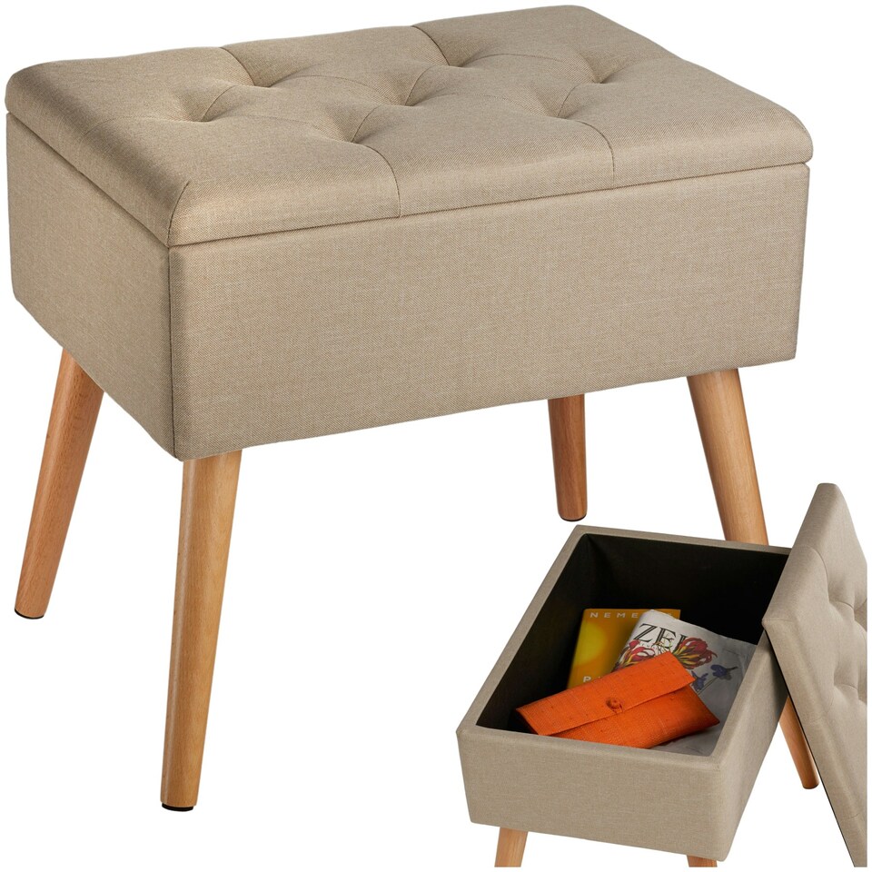 image 1 of Bench Ranya upholstered linen look with storage space - 300kg capacity Brown | Sand