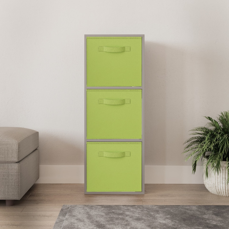 image 1 of 3-Tier Cube Shelving Unit with Inserts | Grey | Grey & Green | 1