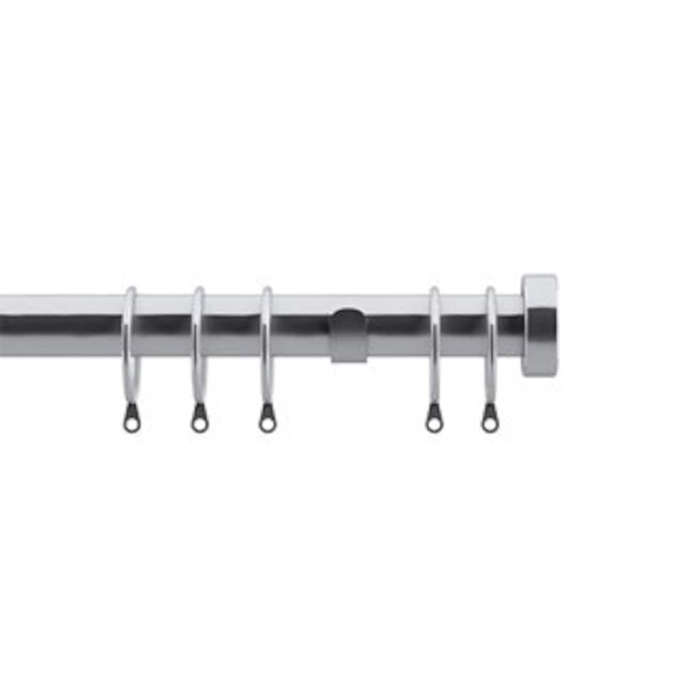 image 1 of 25-28mm Stud End Satin Silver Metal Curtain Pole Set 120 - 210cm | Silver | Silver