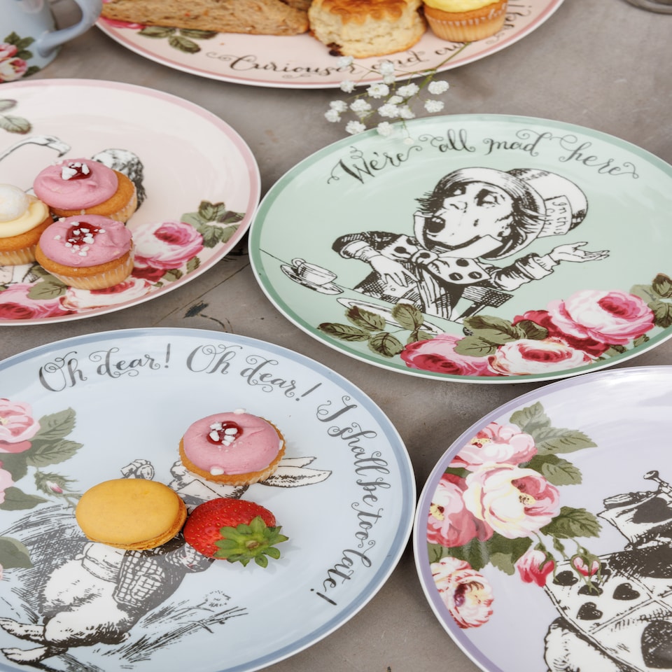image 1 of Mikasa Alice in Wonderland Side Plate Set Bone China 21cm Set of 4 | Multi