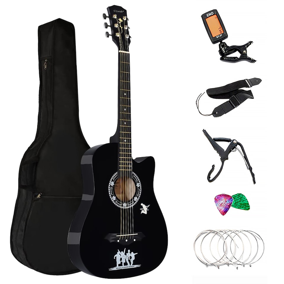 image 1 of CLASSIC 6 STRING 4/4 SIZE 38" ACOUSTIC GUITAR PACK BOYS GIRLS MUSIC GUITAR, BLACK