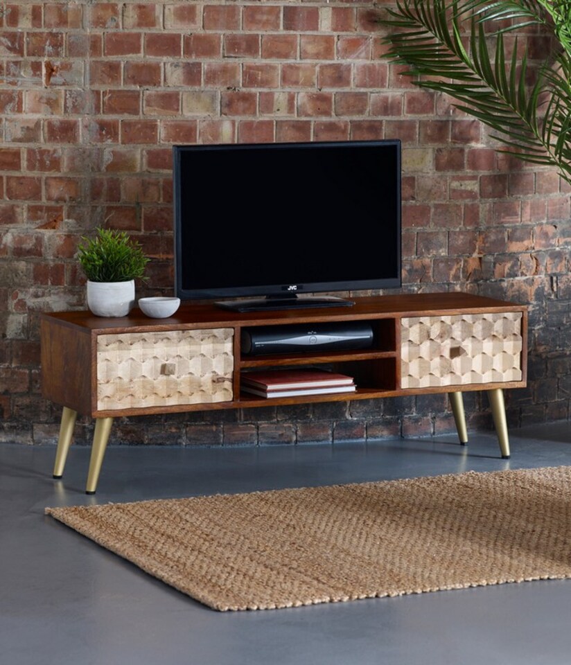 image 1 of Edison Large Plasma TV Stand - Solid Mango Wood - L40 x W140 x H45 cm