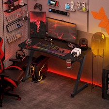 HOMCOM Gaming Desk 120 x 65 cm Steel Frame with Cup Holder, Headphone Hook, Adjustable Feet and Cable Organiser, Home Office Computer Table, Black