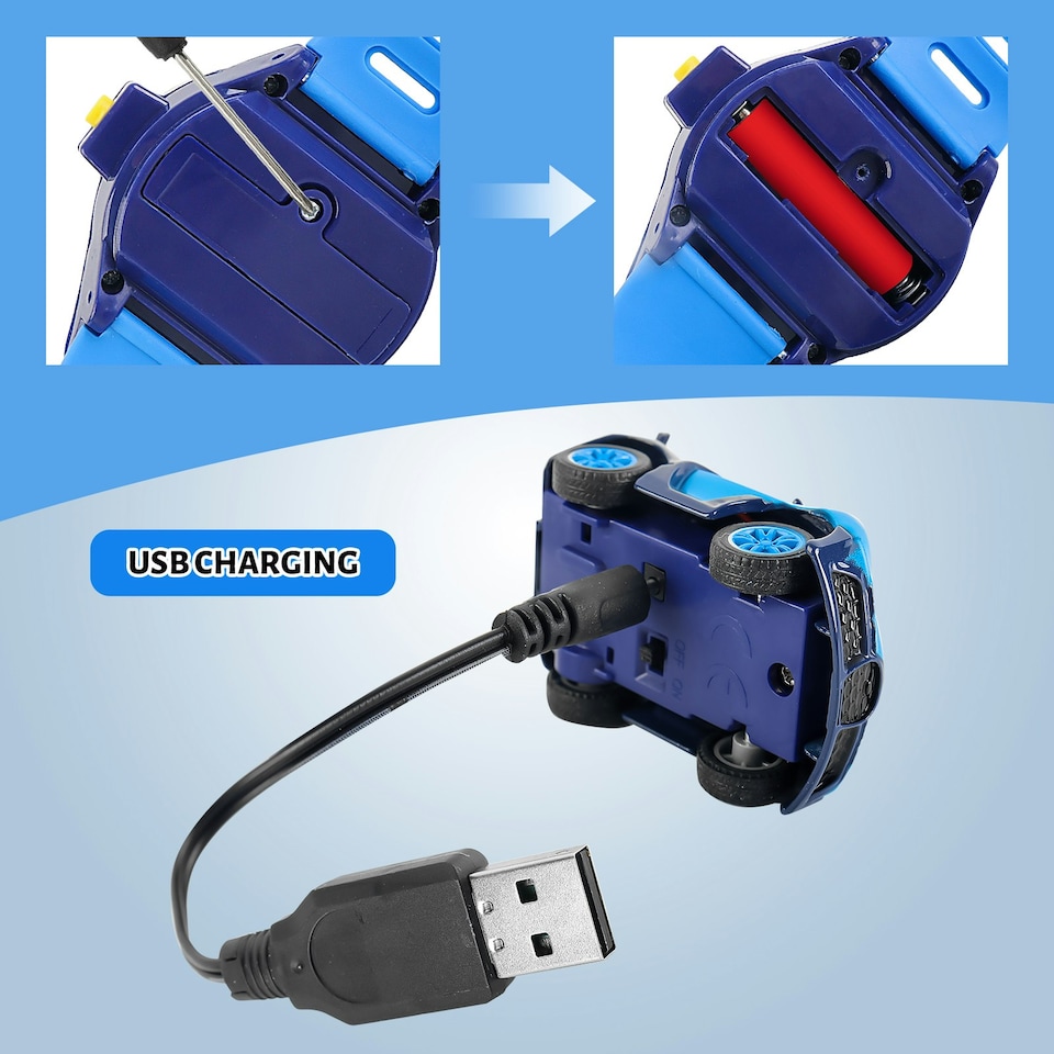 image 1 of Blue Remote Control Watch Car - Wearable Control Car Toy for Kids, Safe & Durable