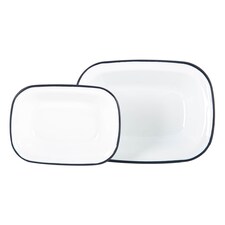 Argon Tableware 2 Piece White Enamel Pie Dishes Set - cm - Navy